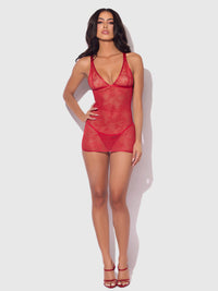 Kiki Lace Chemise Open Strappy Caged Back Crimson Red