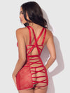 Kiki Lace Chemise Open Strappy Caged Back Crimson Red