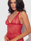Kiki Lace Chemise Open Strappy Caged Back Crimson Red