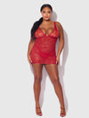 Kiki Lace Chemise Open Strappy Caged Back Crimson Red