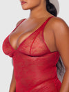Kiki Lace Chemise Open Strappy Caged Back Crimson Red