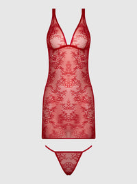 Kiki Lace Chemise Open Strappy Caged Back Crimson Red