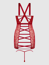 Kiki Lace Chemise Open Strappy Caged Back Crimson Red