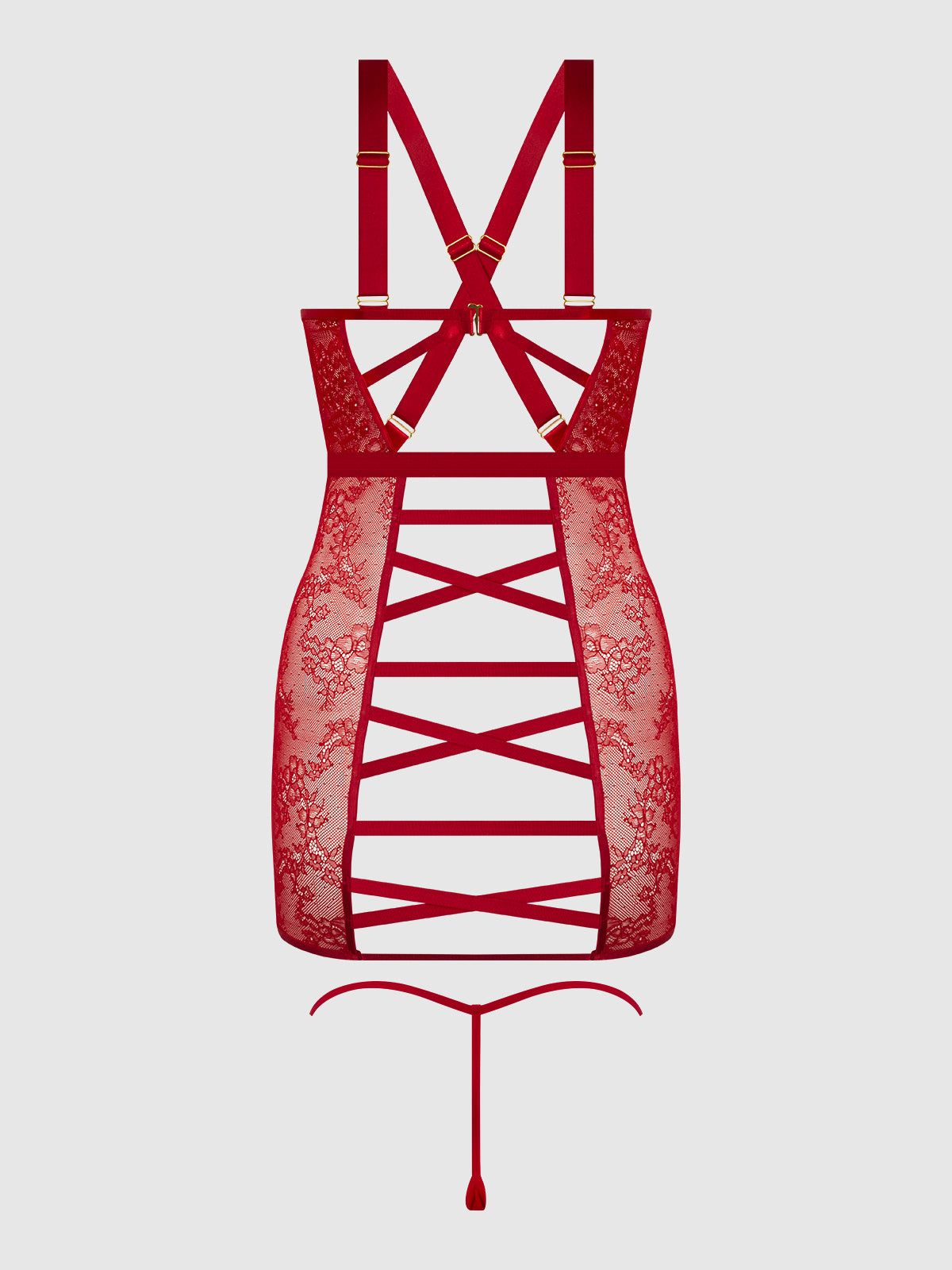 Kiki Lace Chemise Open Strappy Caged Back Crimson Red