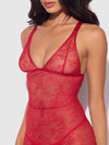 Kiki Lace Chemise Open Strappy Caged Back Crimson Red