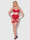 Kiki Lace & Faux Leather Skirted Garter Belt Barbados Cherry Red