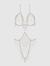 Rhinestone Dangle Fringe Teddy Silver