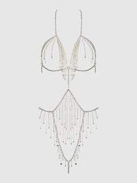 Rhinestone Dangle Fringe Teddy Silver