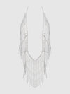 Rhinestone Plunge & Fringe Teddy Silver