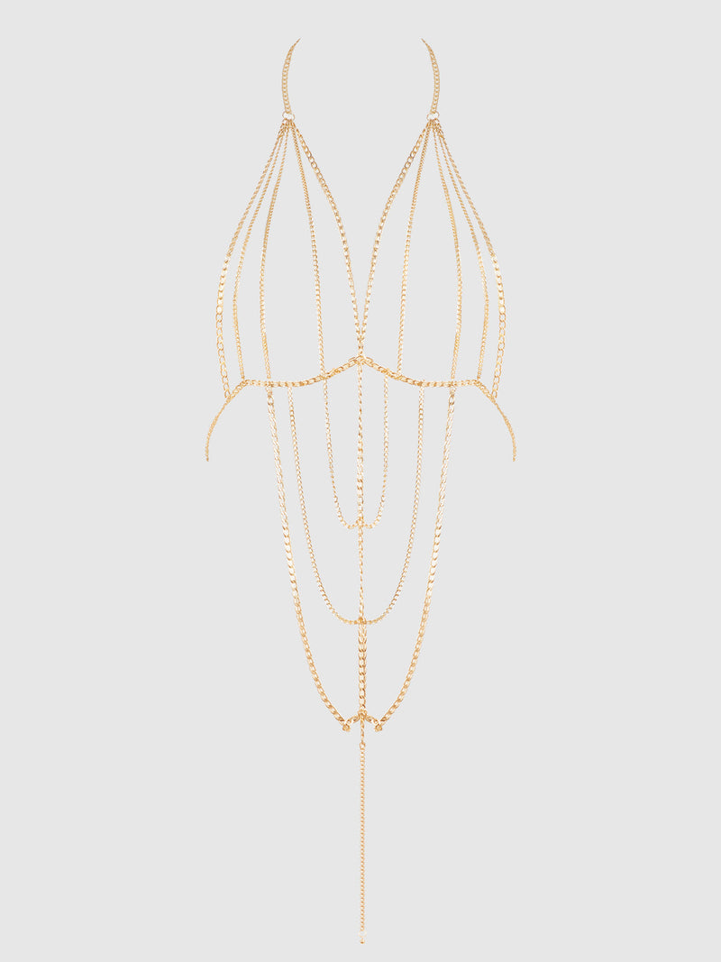 Deep V-Plunge Chain Teddy Gold