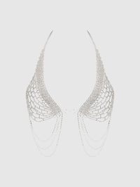 Rhinestone Net Halter Bra with Openable Front Silver