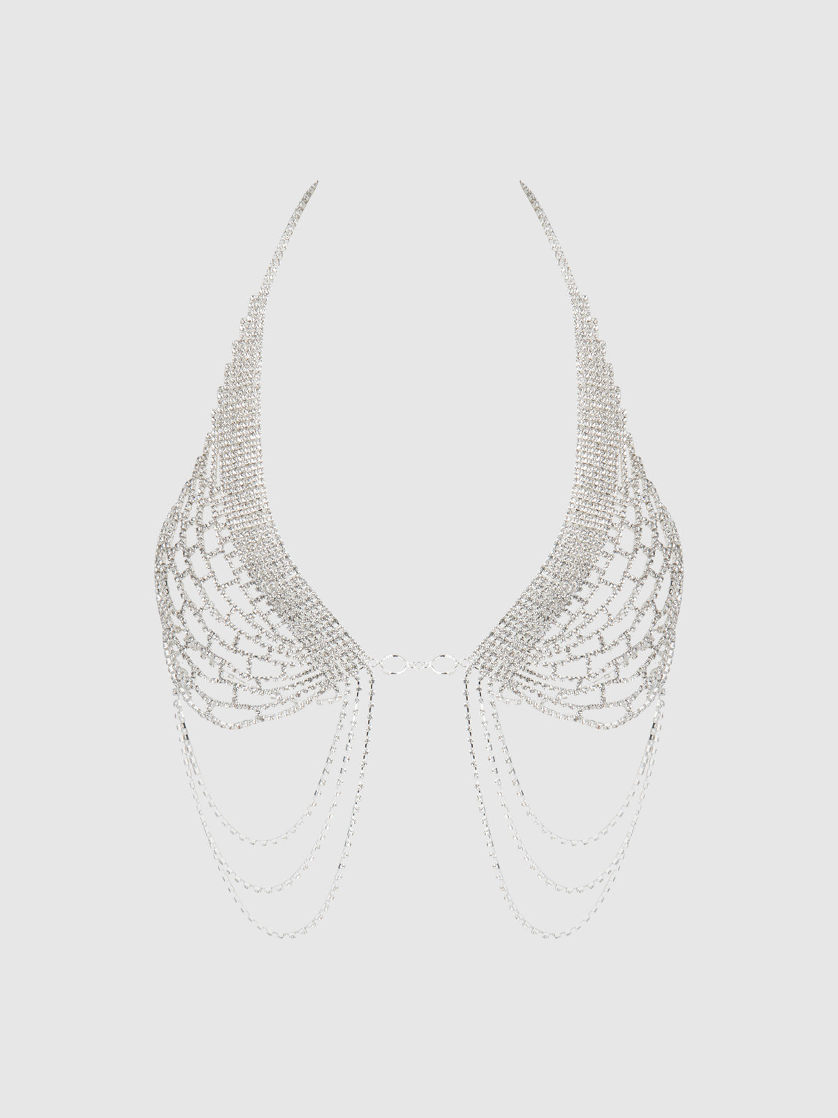 Rhinestone Net Halter Bra with Openable Front Silver