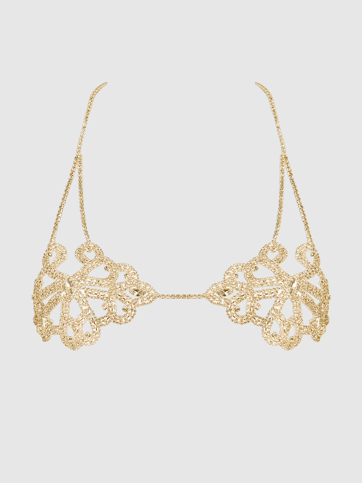 Rhinestone Swirl Knot Bralette Bra Gold