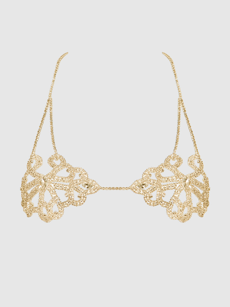 Rhinestone Swirl Knot Bralette Bra Gold