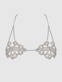 Rhinestone Swirl Knot Bralette Bra Silver