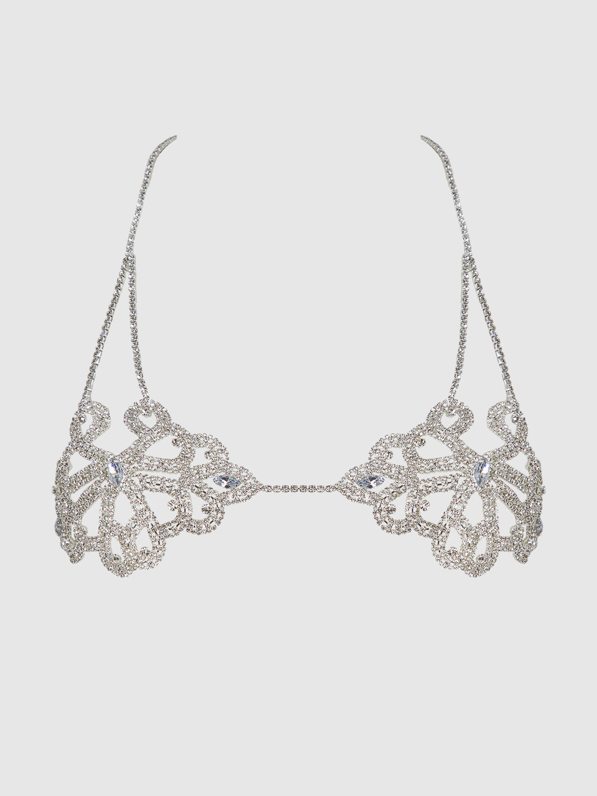 Rhinestone Swirl Knot Bralette Bra Silver