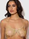 Rhinestone Dangle V-Neck Bra Gold