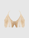 Rhinestone Dangle V-Neck Bra Gold