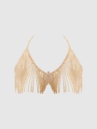 Rhinestone Dangle V-Neck Bra Gold