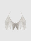 Rhinestone Dangle V-Neck Bra Silver