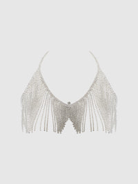 Rhinestone Dangle V-Neck Bra Silver