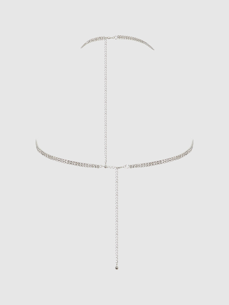 Rhinestone Dangle V-Neck Bra Silver