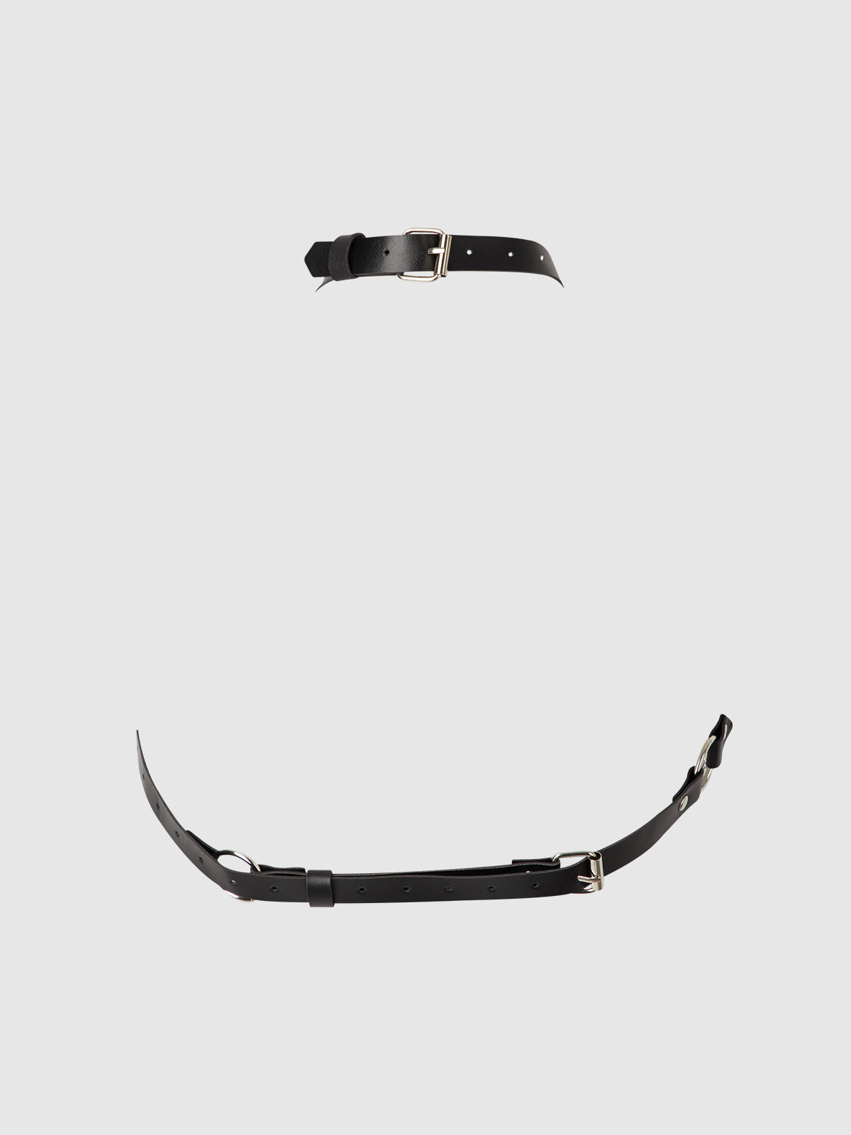 Chain & Leather-Like Draped Harness Black Silver