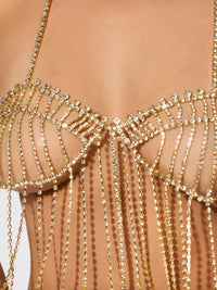 Rhinestone Fringe Cropped Cami Top Gold