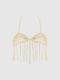 Rhinestone Fringe Cropped Cami Top Gold