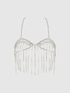 Rhinestone Fringe Cropped Cami Top Silver