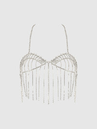 Rhinestone Fringe Cropped Cami Top Silver