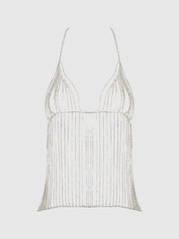 Rhinestone Plunge Cami Silver