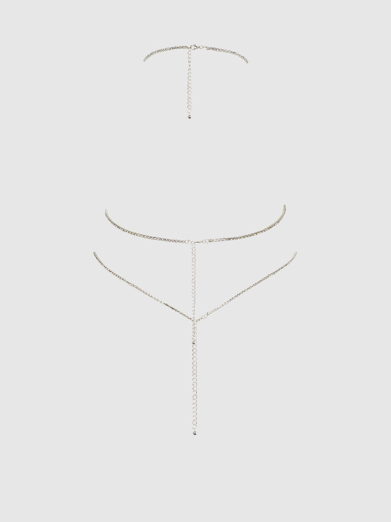 Rhinestone Plunge Cami Silver