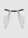 Chain & Leather-Like Draped Garter Black Silver