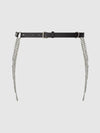 Chain & Leather-Like Draped Garter Black Silver