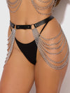Chain & Leather-Like Draped Garter Black Silver