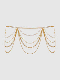 Pearl & Chain Draped Garter Gold