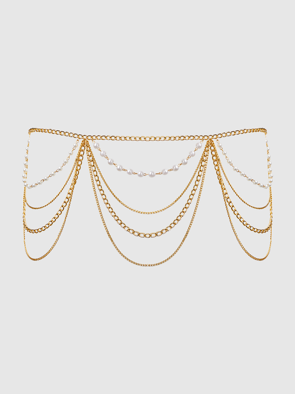 Pearl & Chain Draped Garter Gold