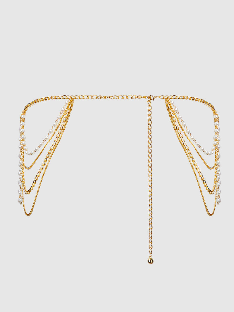 Pearl & Chain Draped Garter Gold