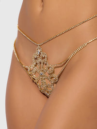 Rhinestone Swirl Knot Panty G-String Gold