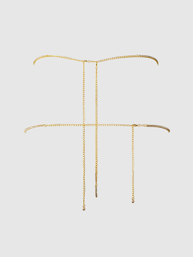 Rhinestone Swirl Knot Panty G-String Gold