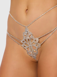 Rhinestone Swirl Knot Panty G-String Silver