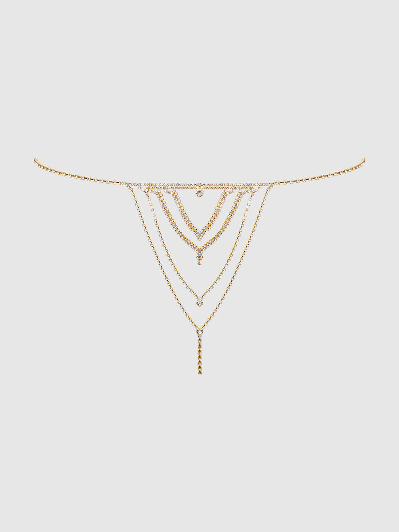 Rhinestone V-Front G-String Panty Gold