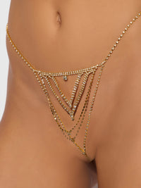 Rhinestone V-Front G-String Panty Gold