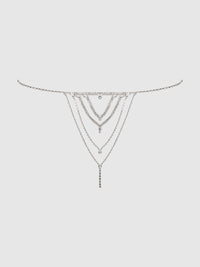 Rhinestone V-Front G-String Panty Silver