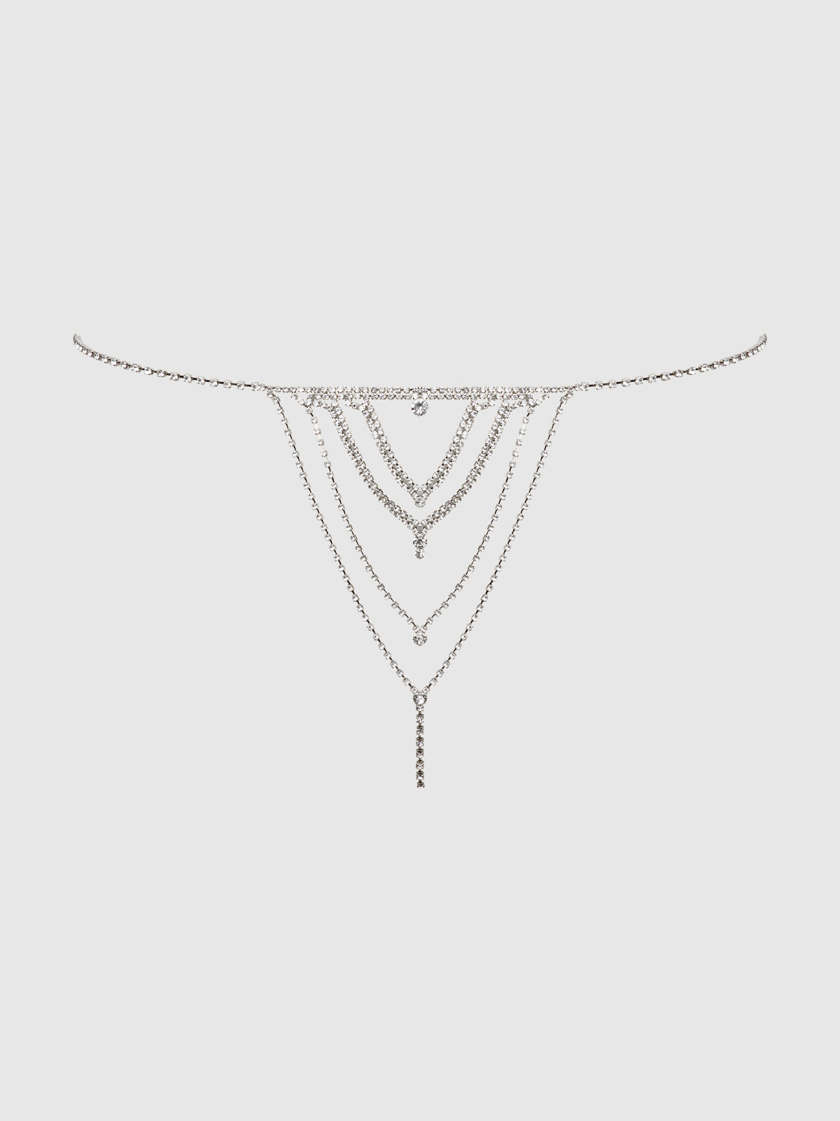 Rhinestone V-Front G-String Panty Silver