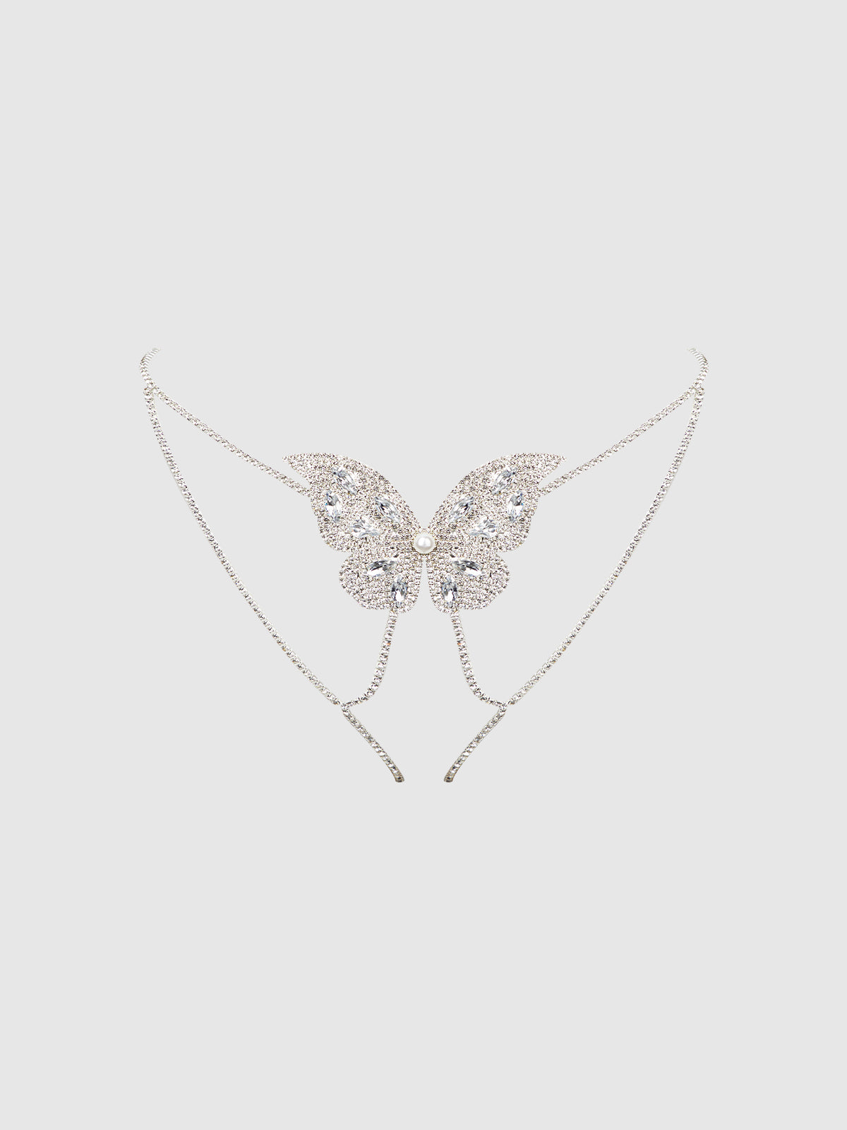 Rhinestone & Pearl Butterfly Panty Silver