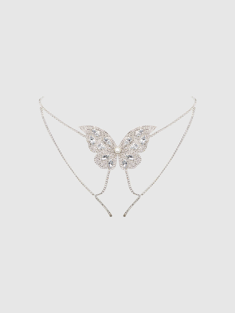 Rhinestone & Pearl Butterfly Panty Silver