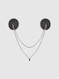 House of Desire Rhinestone & Leather-Like Draped Pasties Black Silver