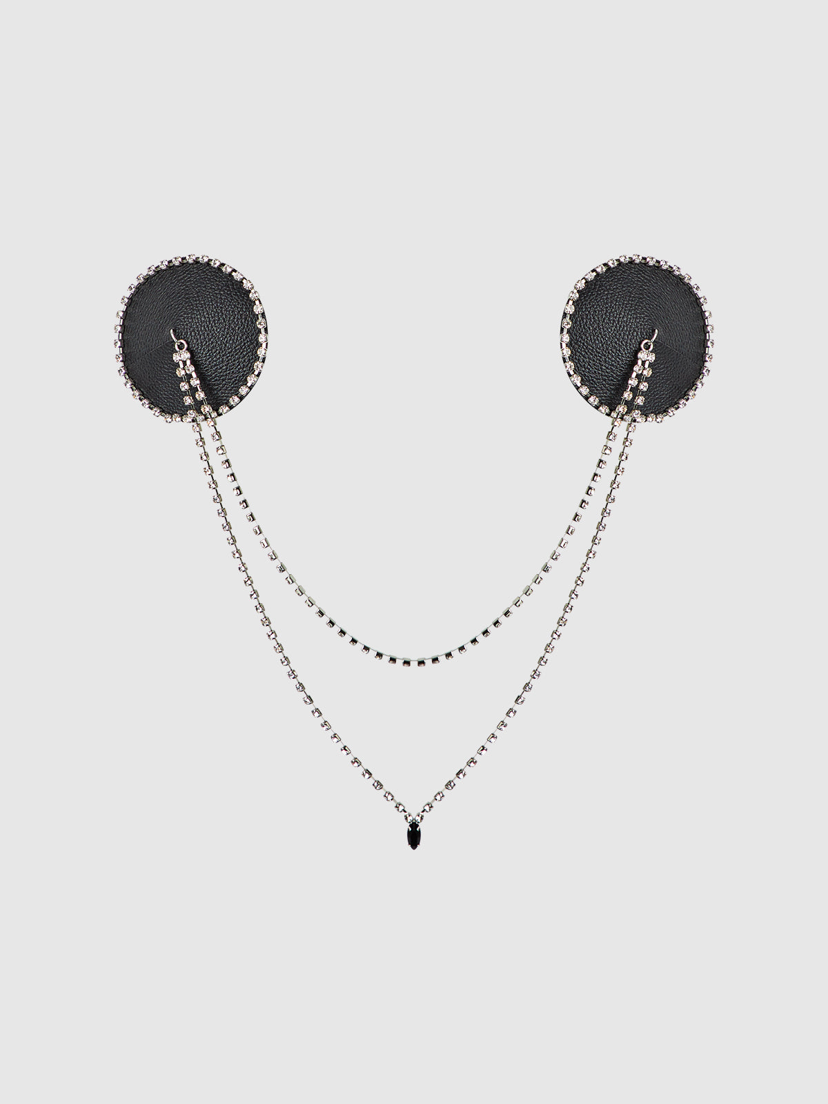 House of Desire Rhinestone & Leather-Like Draped Pasties Black Silver